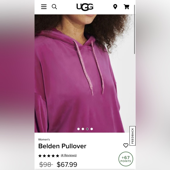 HOT PINK UGG BELDEN VELOUR PULLOVER HOODIE SWEATER - Picture 4 of 4